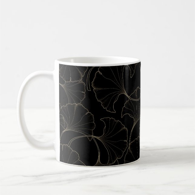 Caneca De Café Ginkgo Dourado: Luxury Vintage Design (Esquerda)