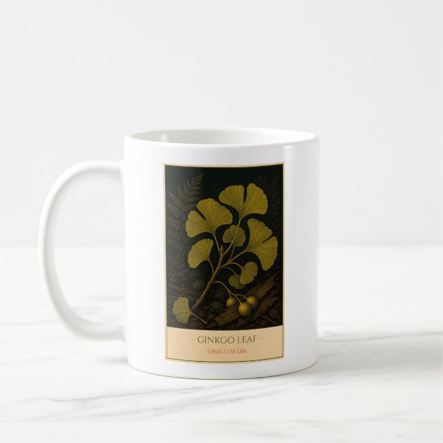 Caneca De Café Ginkgo Leaf – Vintage Botanical Mug (Esquerda)