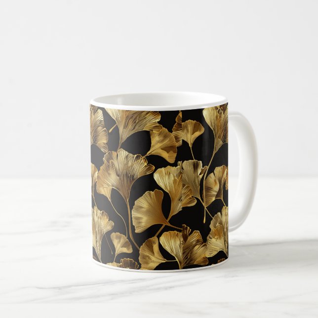 Caneca De Café Ginkgo Seamless Leaf Pattern (Frente Esquerda)