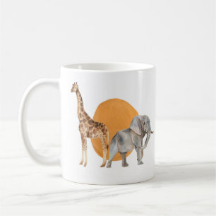 Caneca De Café Girafa africana e elefante