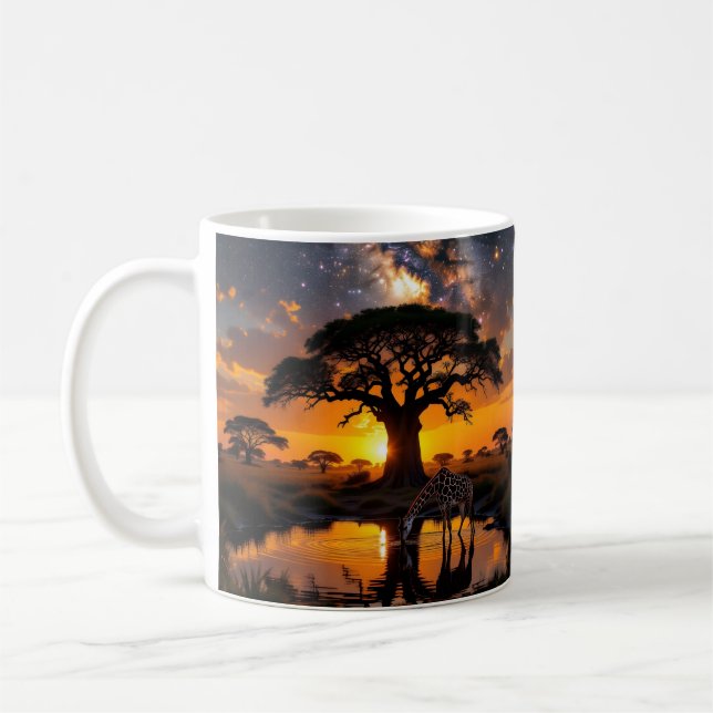 Caneca De Café Girafa água bebendo no Sunset Cósmico Africano (Esquerda)