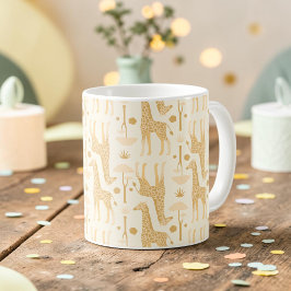 Caneca De Café Girafa Amarela Neutra Padrão Boho Safari