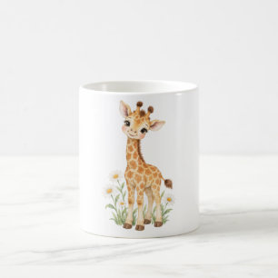 Caneca De Café Girafa Bebê Entre Margaridas