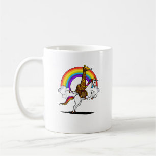 Caneca De Café Girafa Cavalgando Unicórnio Magico Arco-Íris Menin