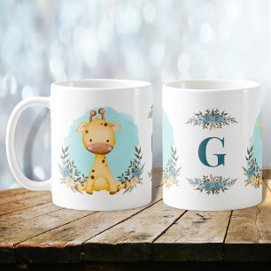 Caneca De Café Girafa Encantada Monograma Floral Encantado