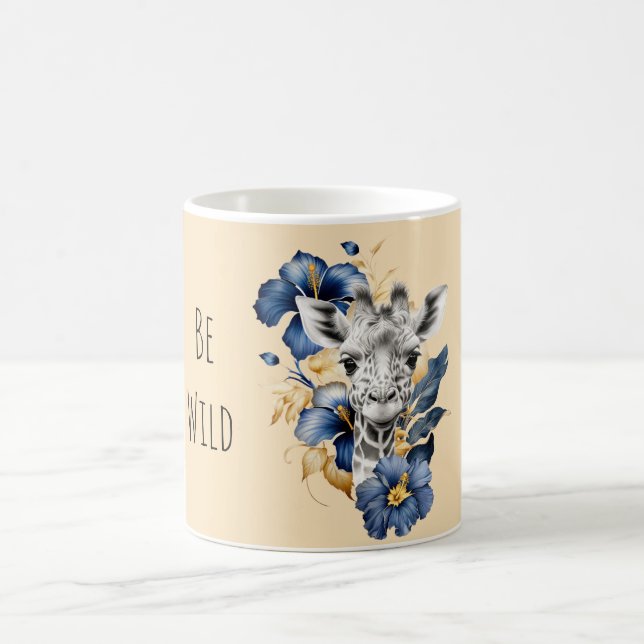 Caneca De Café Girafa Flores Hibisco Azul Dourado (Centro)
