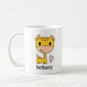 Caneca De Café Girafa Fofa Com Coração Personalizado