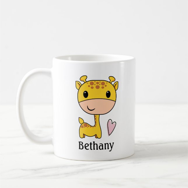 Caneca De Café Girafa Fofa Com Coração Personalizado (Esquerda)