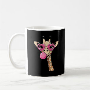 Caneca De Café Girafa Fofa Soprando Chiclete Rosa Óculos de Sol