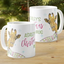 Caneca De Café Girafa no cachecol de Natal Coisa de animais