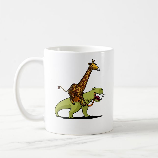 Caneca De Café Girafa que monta animais engraçados do dinossauro (Esquerda)