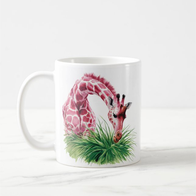 Caneca De Café Girafa Rosa Artística com Grass Mug (Esquerda)