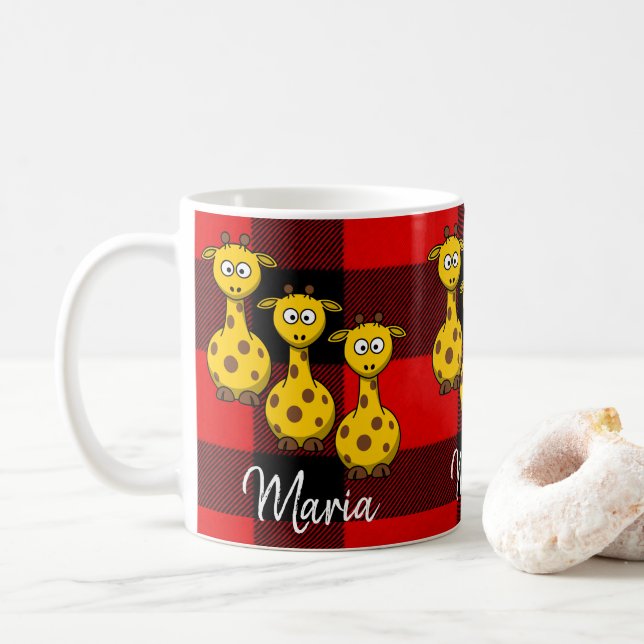 Caneca De Café Giraffe Red Black Xadrez Mug (Com Donut)