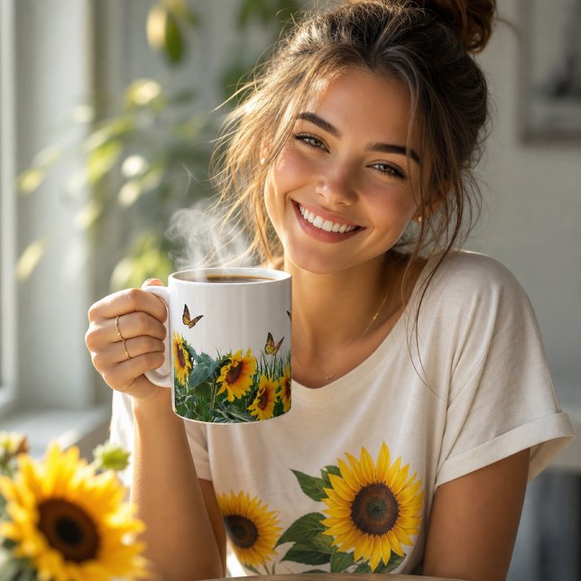 Caneca De Café Girasóis e Borboletas Floral  (Criador carregado)