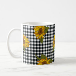 Caneca De Café Girassóis brilhantes em um búfalo preto e branco