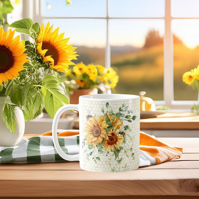 Caneca De Café Girassóis e abelhas (Criador carregado)