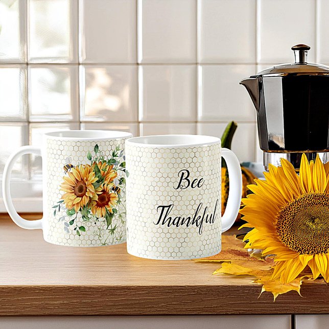Caneca De Café Girassóis e abelhas personalizado (Criador carregado)