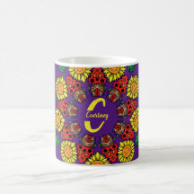 Girassóis e Cogumelos Personalizados Mandala Roxo