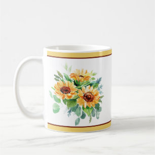 Caneca De Café Girassóis em aquarela