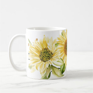Caneca De Café Girassóis em aquarela suave