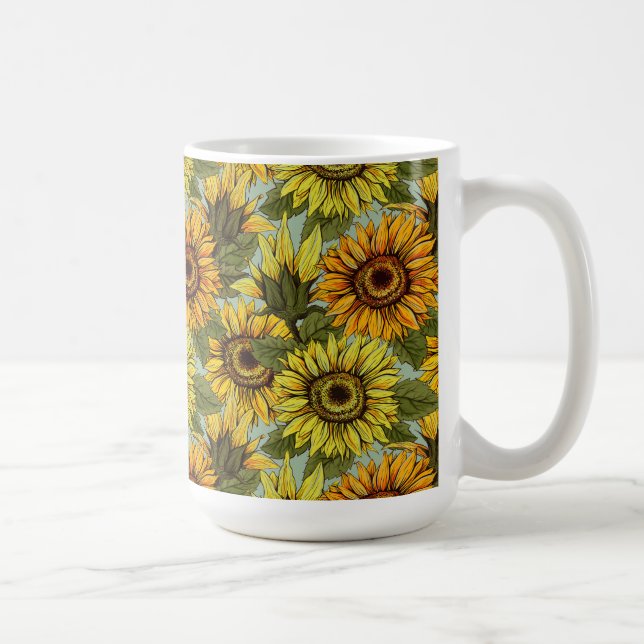 Caneca De Café Girassóis em Sage Background Foliage Orange Yello (Direita)