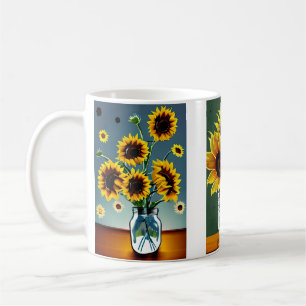 Caneca De Café Girassóis gerados por IA em vasos