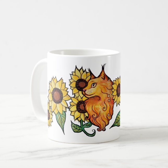 Caneca De Café Girassóis Ginger Maine Coon Cat (Frente Esquerda)