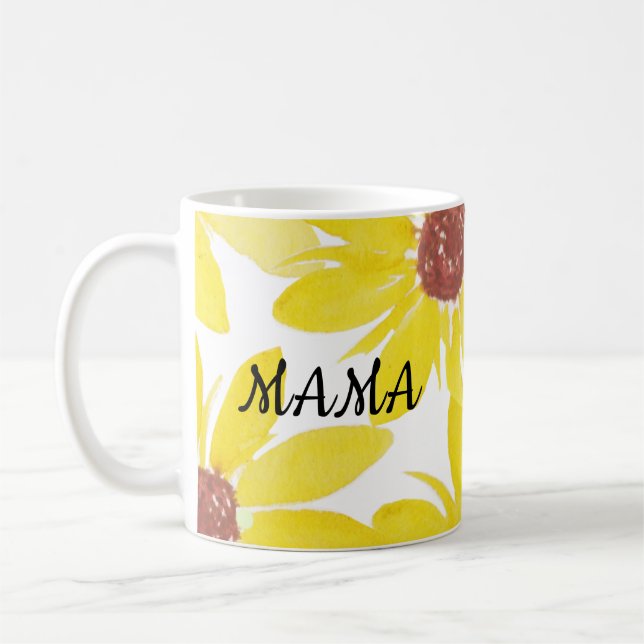 Caneca De Café Girassóis Mão Aguarela Mãe (Esquerda)