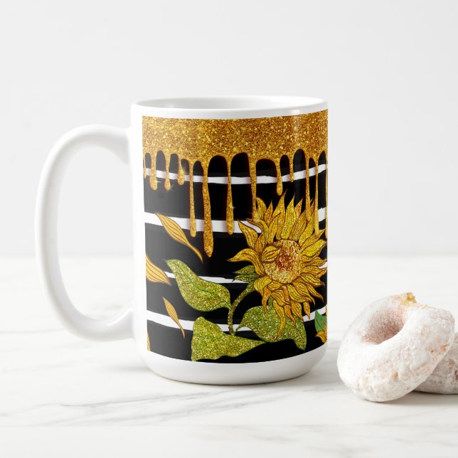 Caneca De Café Girassóis Únicos e Whimsical (Com Donut)
