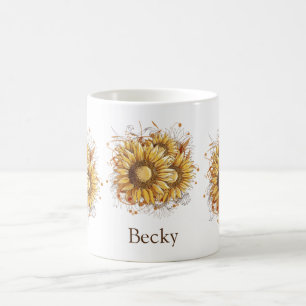 Caneca De Café Girassóis Vintage Personalizados