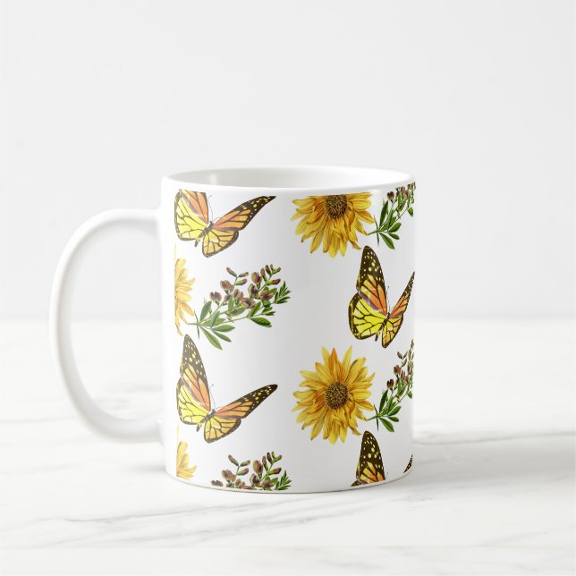Caneca De Café Girassol Amarelo Floral e Borboletas   (Esquerda)