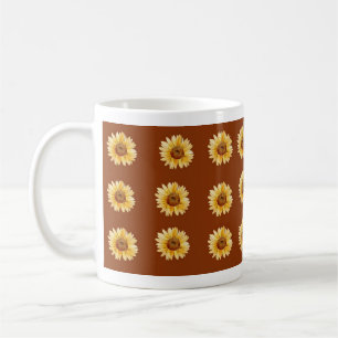 Caneca De Café Girassol Amarelo Fofo Grade Floral Outono
