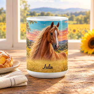 Caneca De Café Girassol American Saddlebred Castanho Flaxen Perso