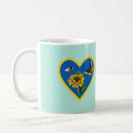 Caneca De Café Girassol Borboleta Azul Amarelo Coração na Casa da