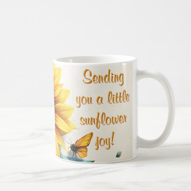 Caneca De Café Girassol com borboletas com texto personalizável (Direita)