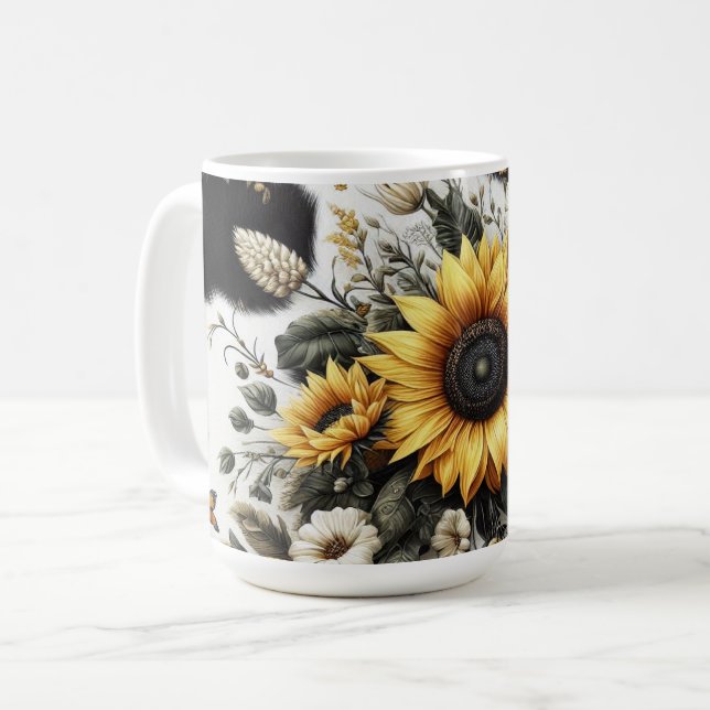 Caneca De Café Girassol e Floral detalhados Elegantes (Frente Esquerda)