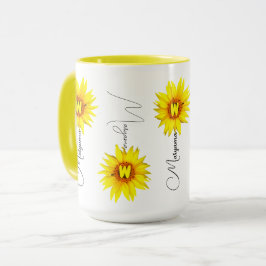 Caneca de Café Girassol Elegante com Nome Personal