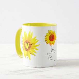 Caneca de Café Girassol Elegante (Nome e Monograma