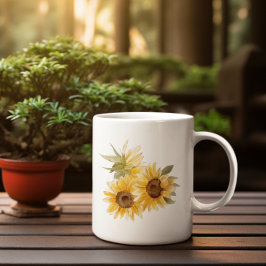 Caneca De Café Girassol em Aquarela