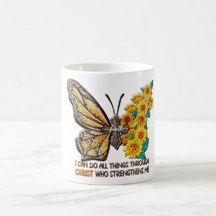 Caneca De Café Girassol Inspirado/Cruz/Borboleta