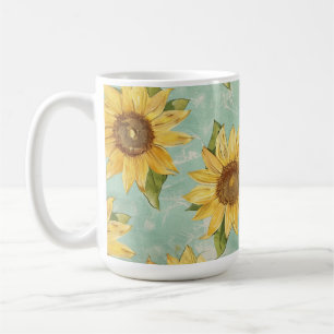 Caneca De Café Girassol Verão Amarelo Aquarela