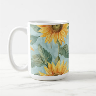 Caneca De Café Girassol Verão Amarelo Aquarela