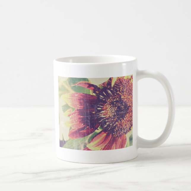 Caneca De Café Girassol Vermelho Grunge (Direita)