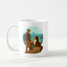 Caneca De Café Girl and Mountain Dog Adventure Illustration