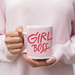 Caneca De Café Girl Boss Bold Typography Red & Pink Feminine