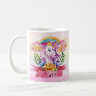 Caneca De Café Girls Cute Purple Unicorn Rainbow Nome Personaliza