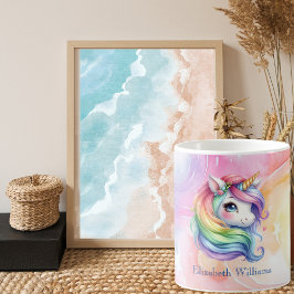 Caneca De Café Girls Cute Rainbow Unicorn Nome Personalizado
