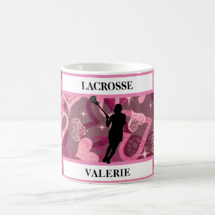 Caneca De Café Girls Lacrosse Flutuante Rosa Hearts