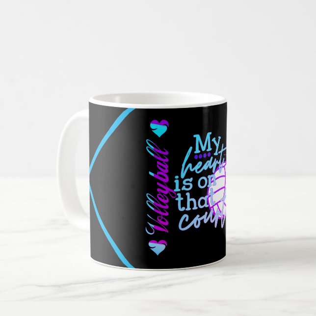 Caneca De Café Girls Voleibol Meu Coração está no Tribunal (Frente Esquerda)