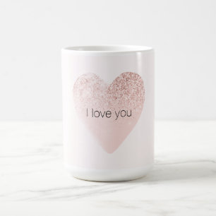 Caneca De Café Girly Blush Glitzy Cor da Água do Coração Leve